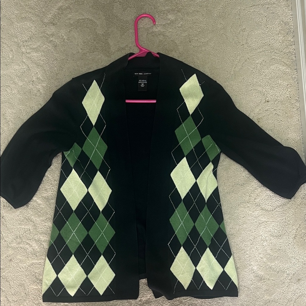 New York and Companh Cardigan with Green Argyle Pattern